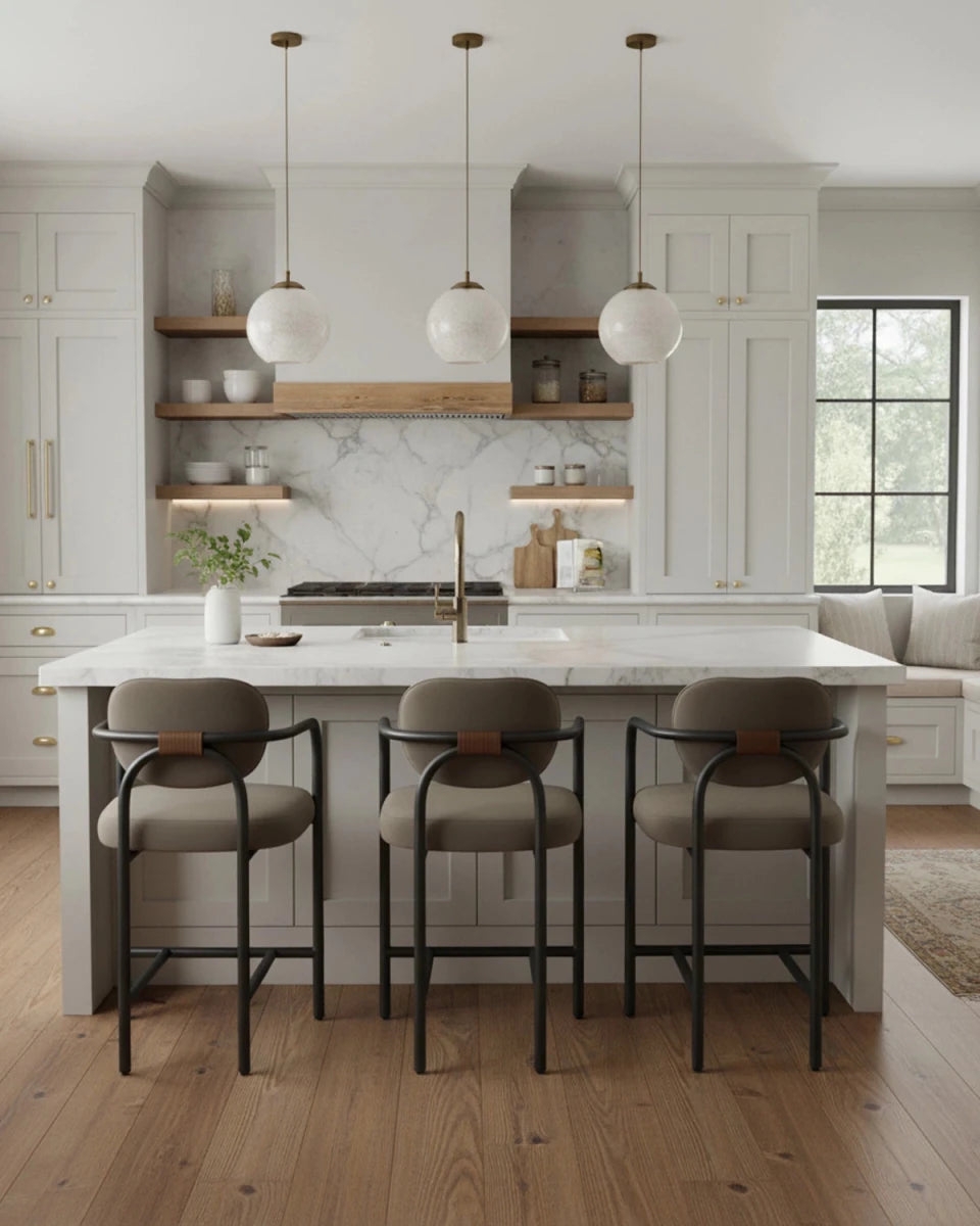 Counter Stool Arched Back with Transitional Strap Detail