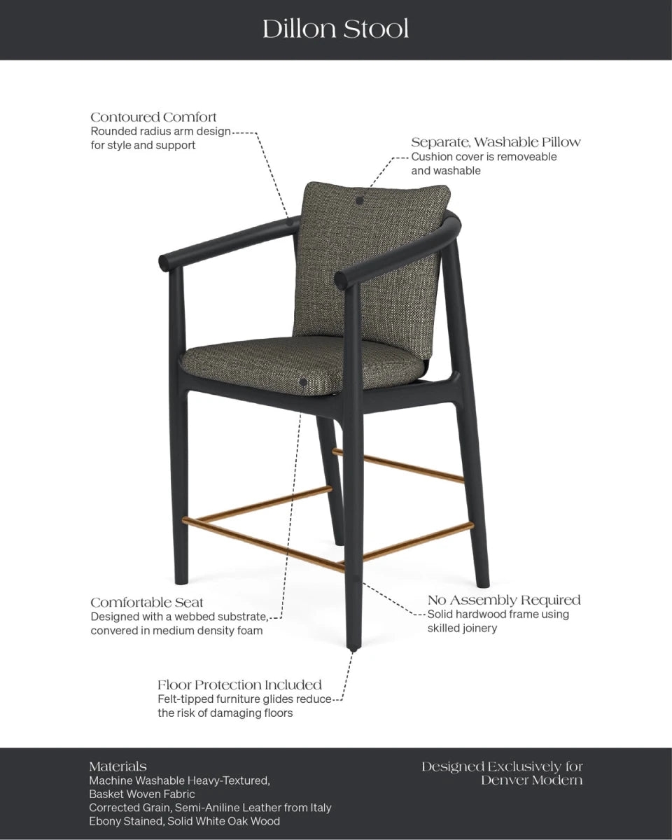 Counter Stool Ebony Stained Oak with Rounded Radius Arms