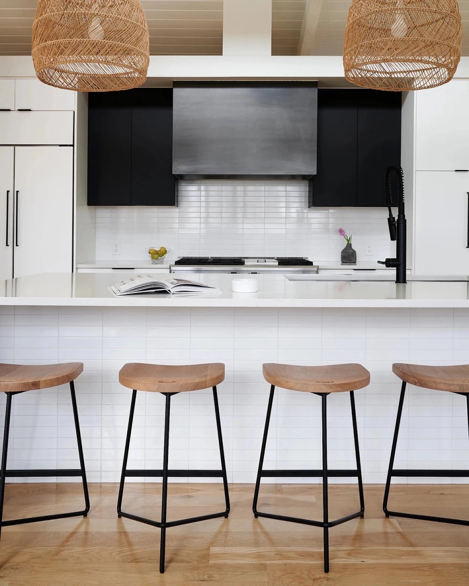 Counter Stool featuring Architectural Legs and Wood Seat