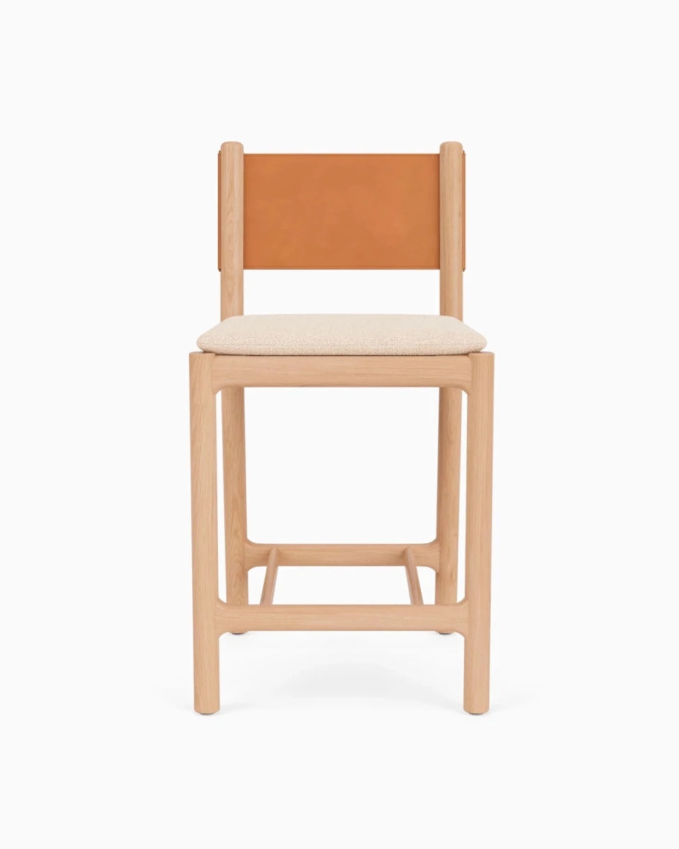 Counter Stool featuring Leather-Like Back Strap and Boucle