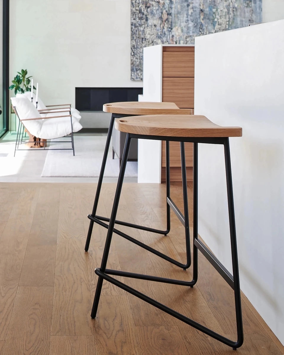Counter Stool in Matte Black Sled Base and Wood Seat
