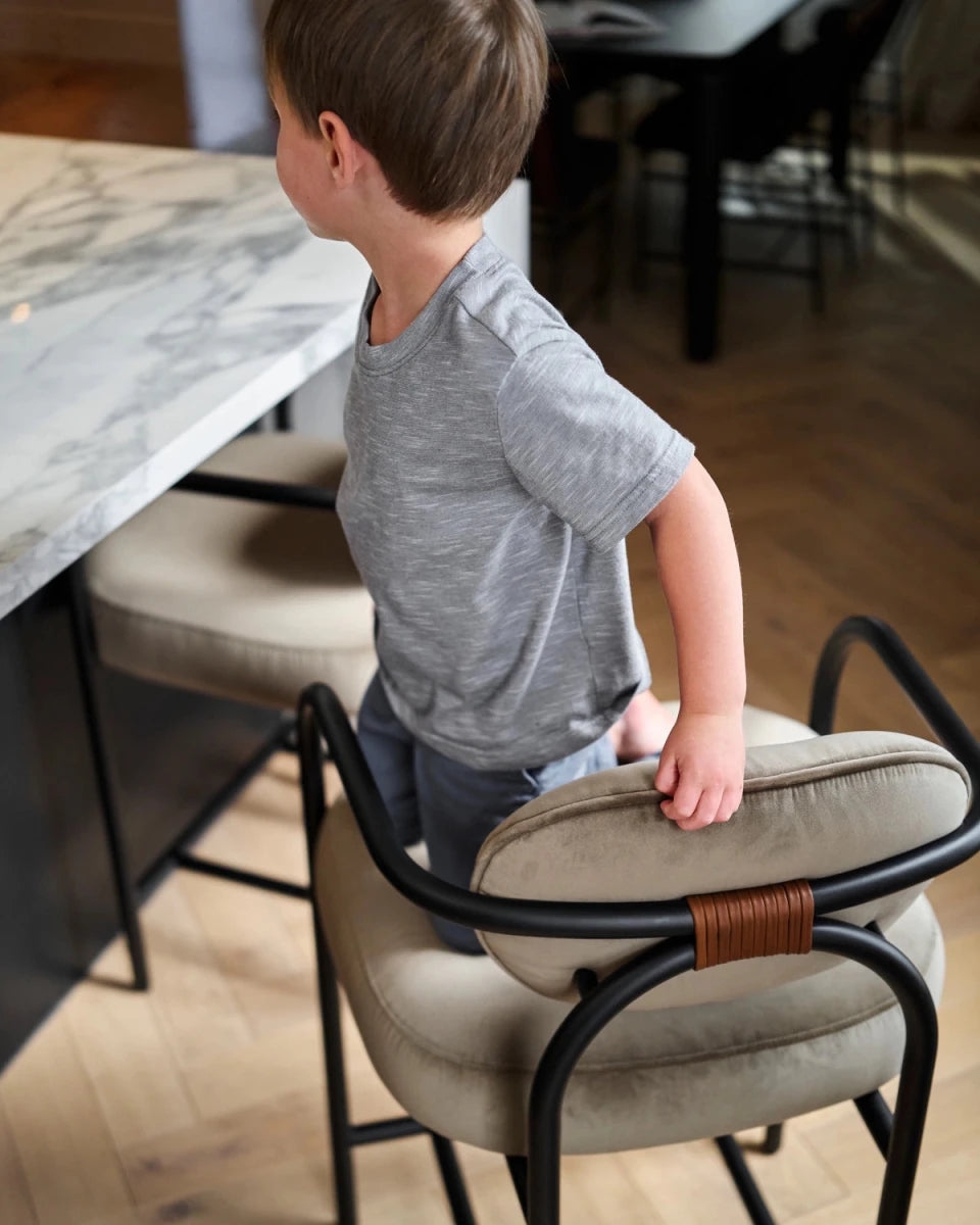 Counter Stool Tubular Frame with Leather Wrap Detail
