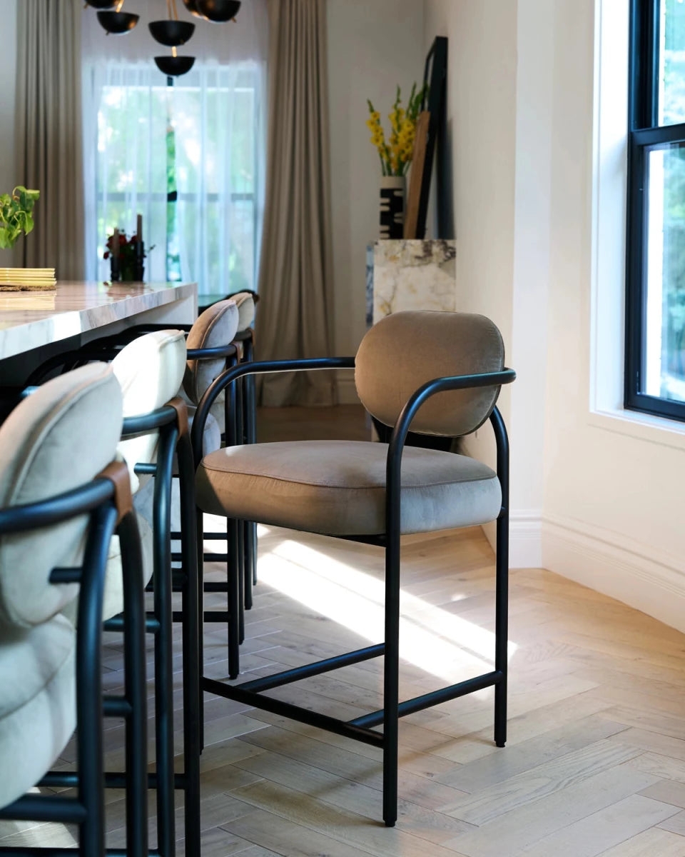 Counter Stool with Curved Tubular Frame and Floating Back