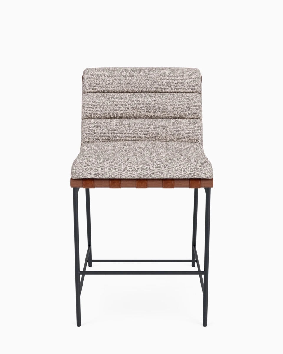 Counter Stool with Marled Grey Upholstery and Strap Detail