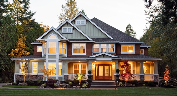 Craftsman House Tri Color Facade with Sage Green Siding Design