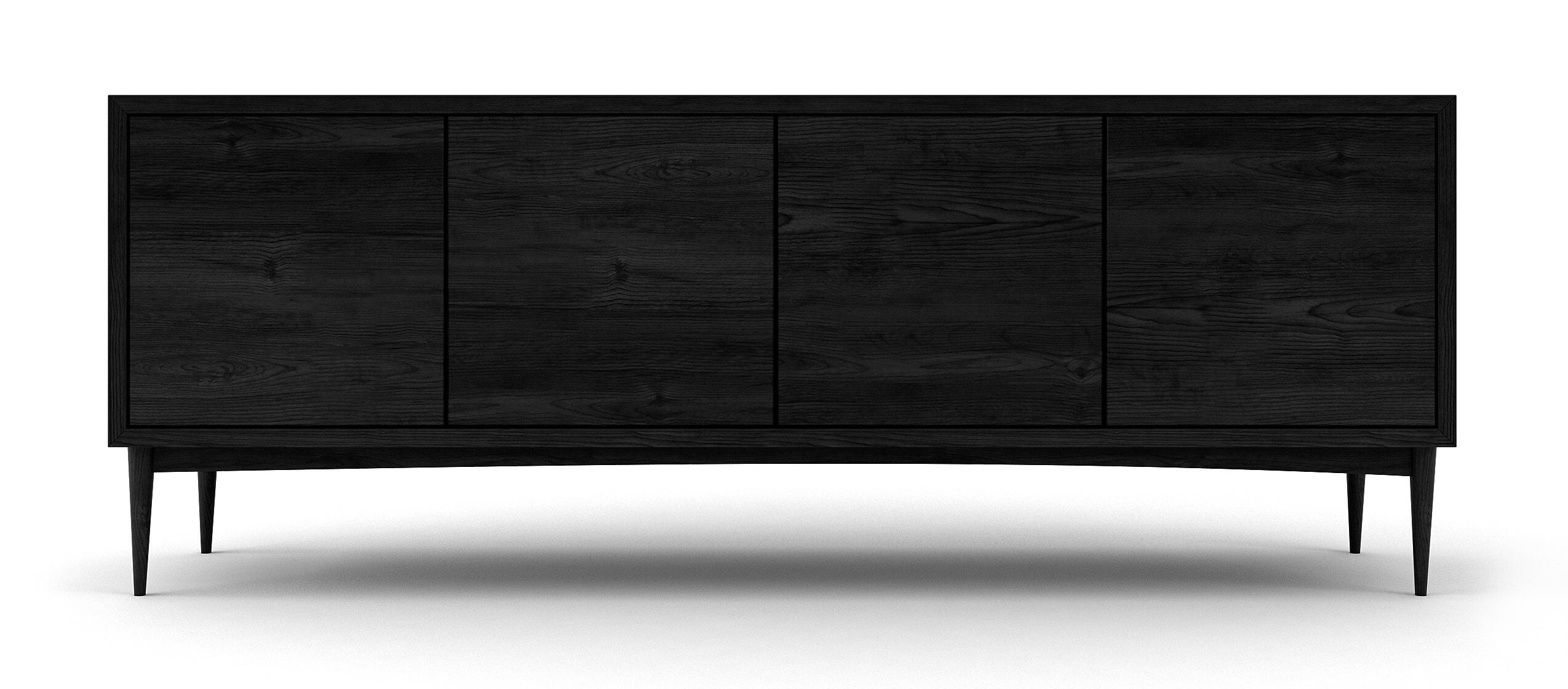 Credenza: 4-Door Tapered Legs Minimalist Black Media Console