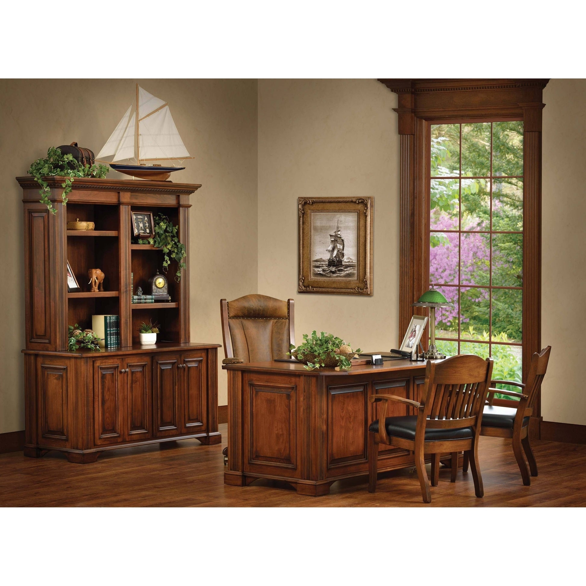 Credenza Bookcase: Classic Brown Maple Hutch with Raised Panels