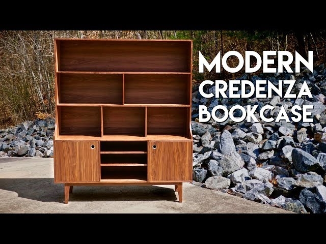 Credenza Bookcase: Modern Walnut Shelving Unit with Splayed Legs