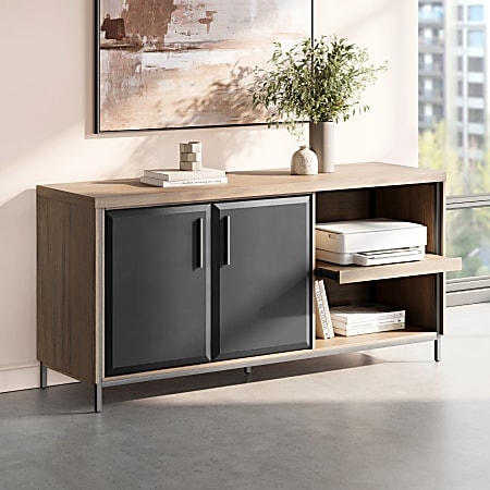 Credenza: Pull Out Printer Tray Walnut Matte Black Credenza