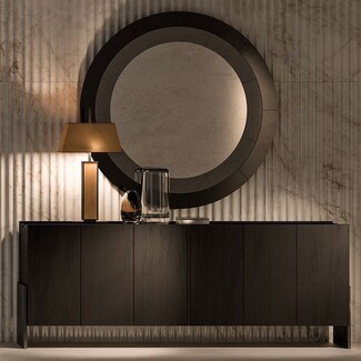Credenza: Six Door Storage Executive Dark Wood Credenza