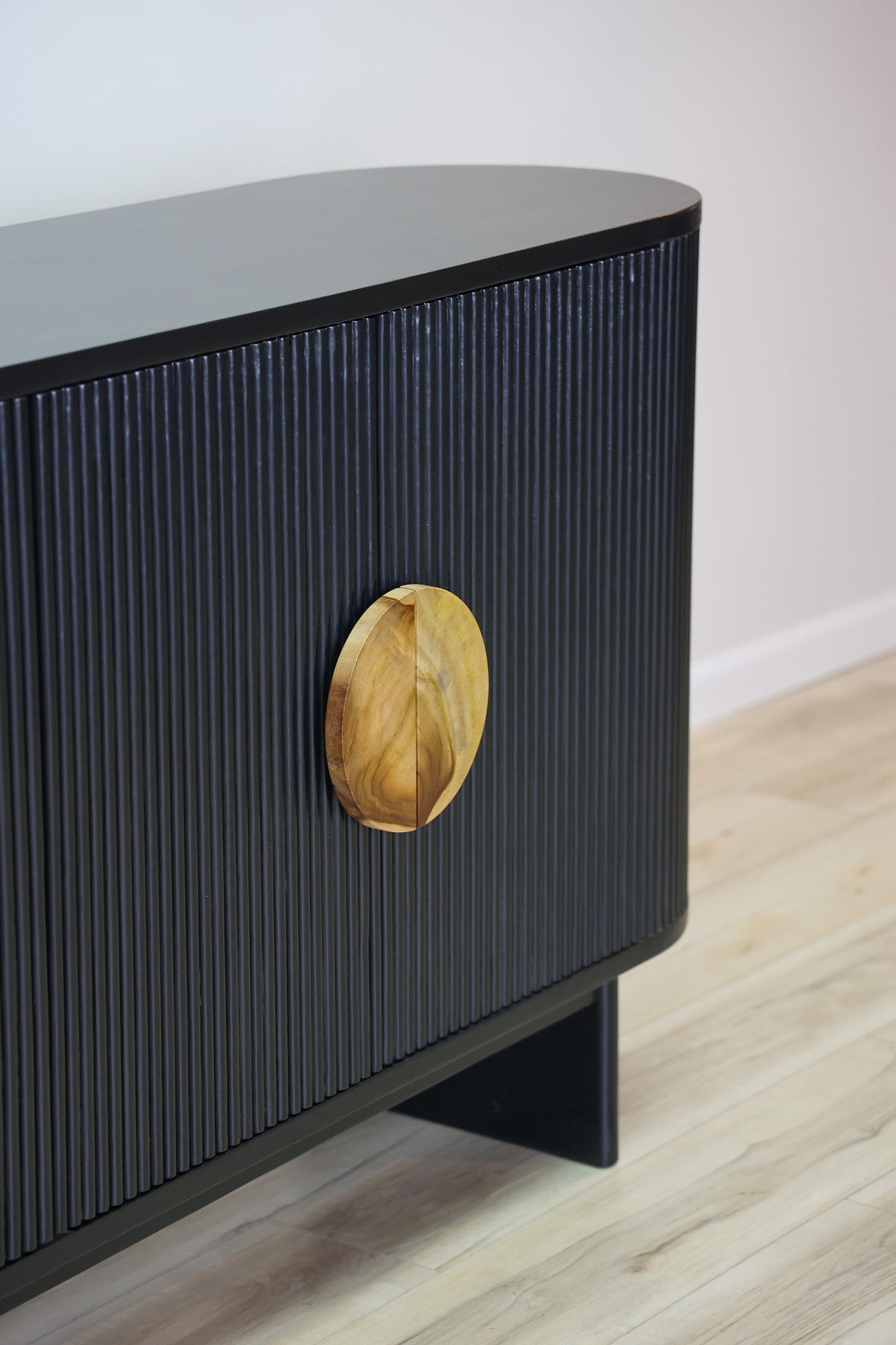 Credenza: Split Circle Pulls Japandi Style Media Console