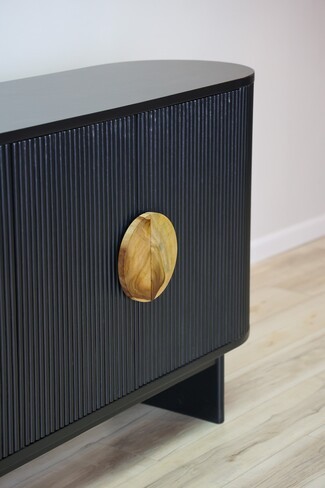 Credenza: Split Circle Pulls Japandi Style Media Console
