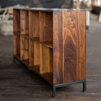 Credenza with Finger Joints and Industrial Record Shelf