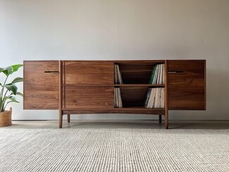 Credenza with Sliding Doors and Tapered Leg Wood Sideboard