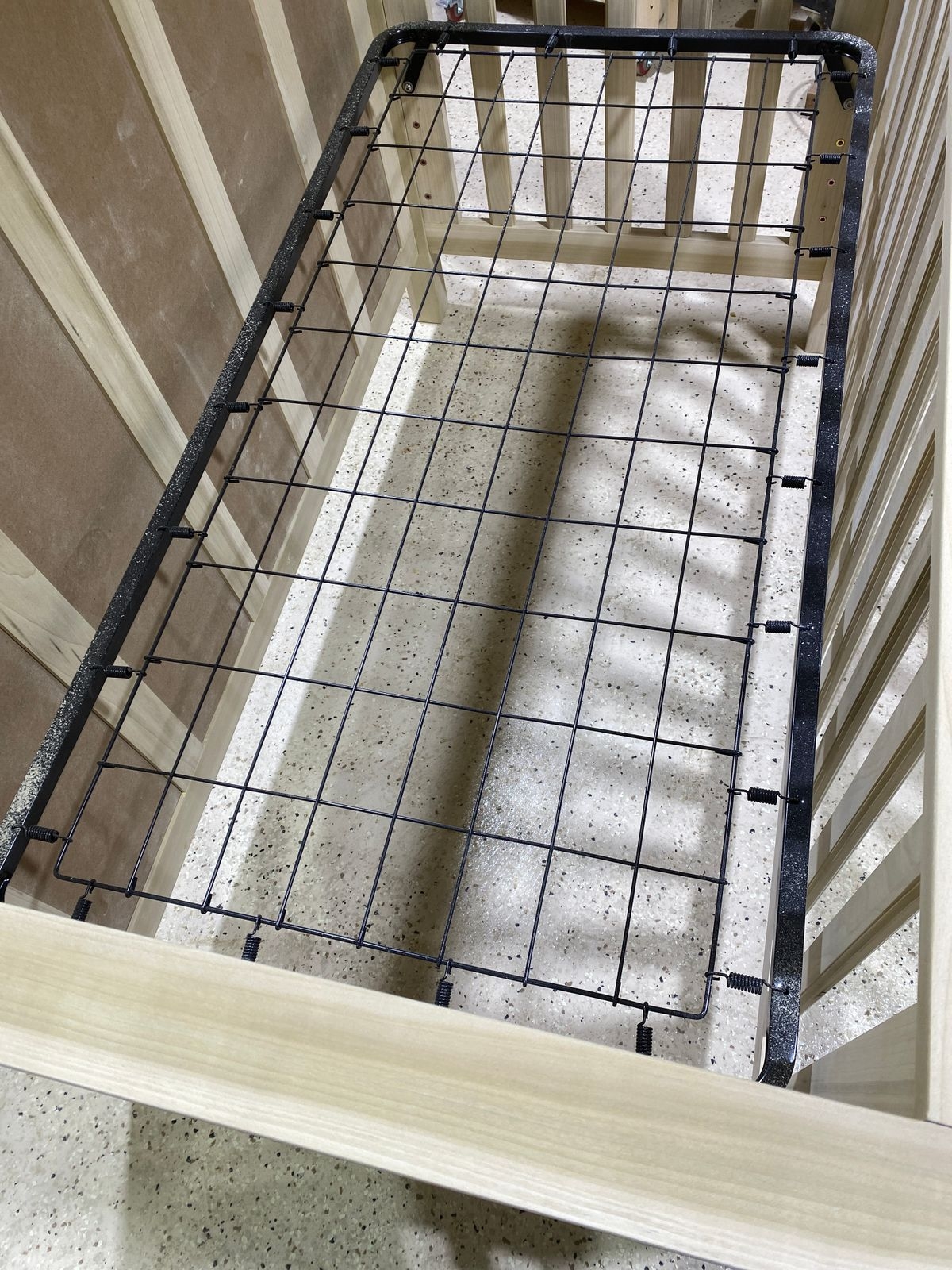 Crib Mattress Support featuring Tension Springs and Wire Grid Support