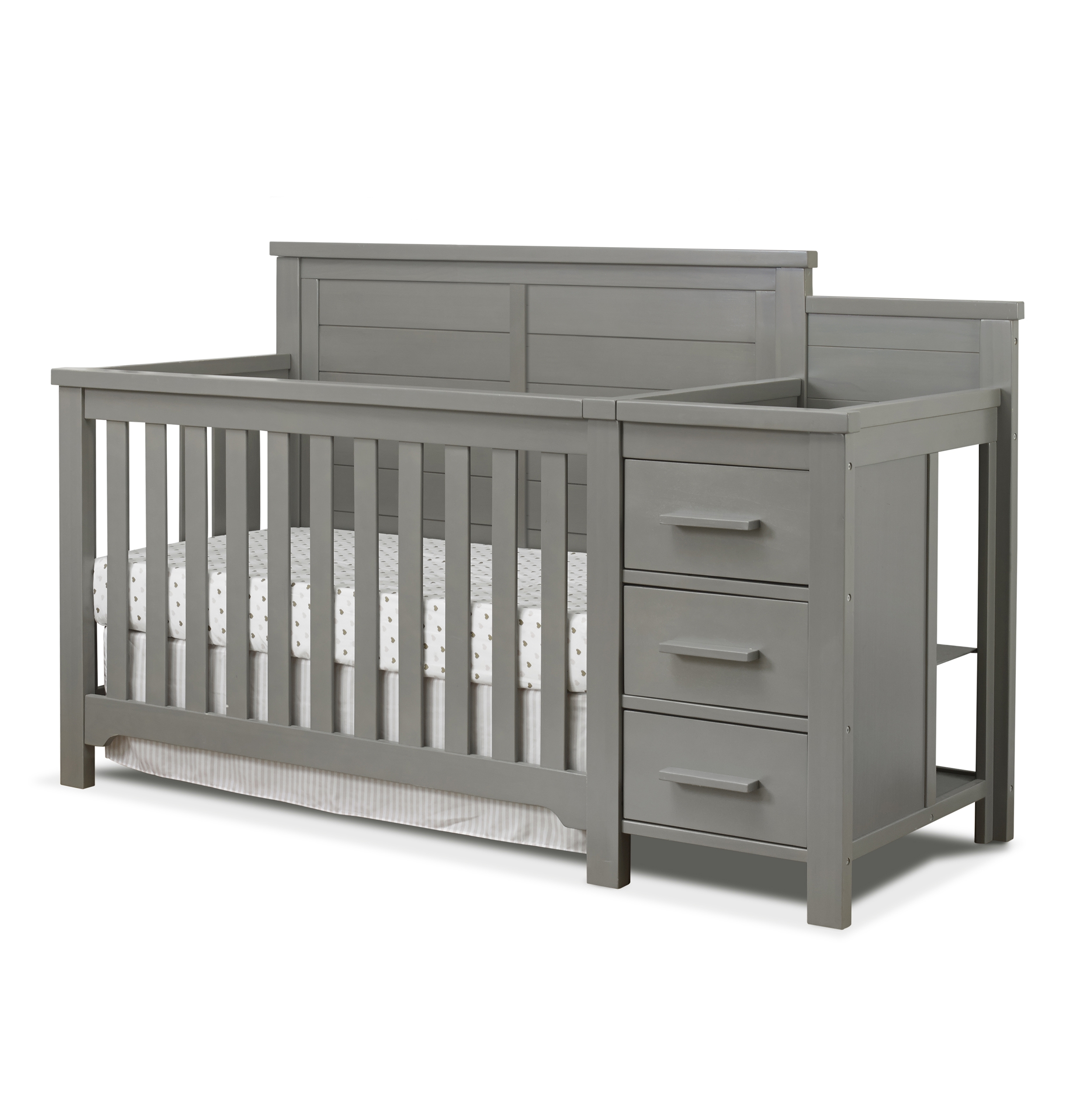 Crib With Changing Table, Integrated Dresser Shiplap Headboard