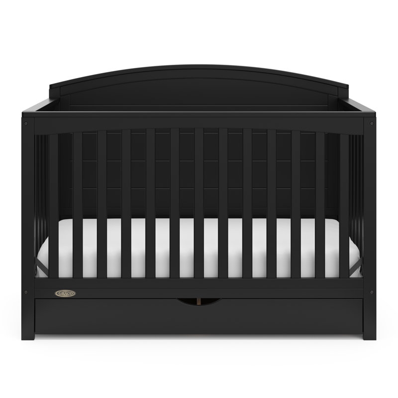 Crib with Matte Black Finish and Curved Headboard Storage