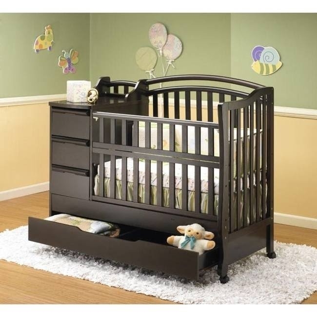 Crib With Storage: Espresso Nursery Furniture with Attached Dresser