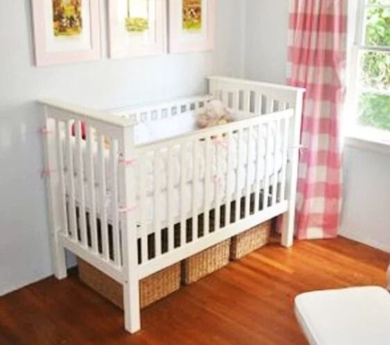 Crib with Woven Baskets for Under Crib Storage Solutions