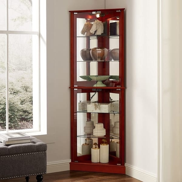 Curio Cabinet featuring Corner Design and Cherry Finish
