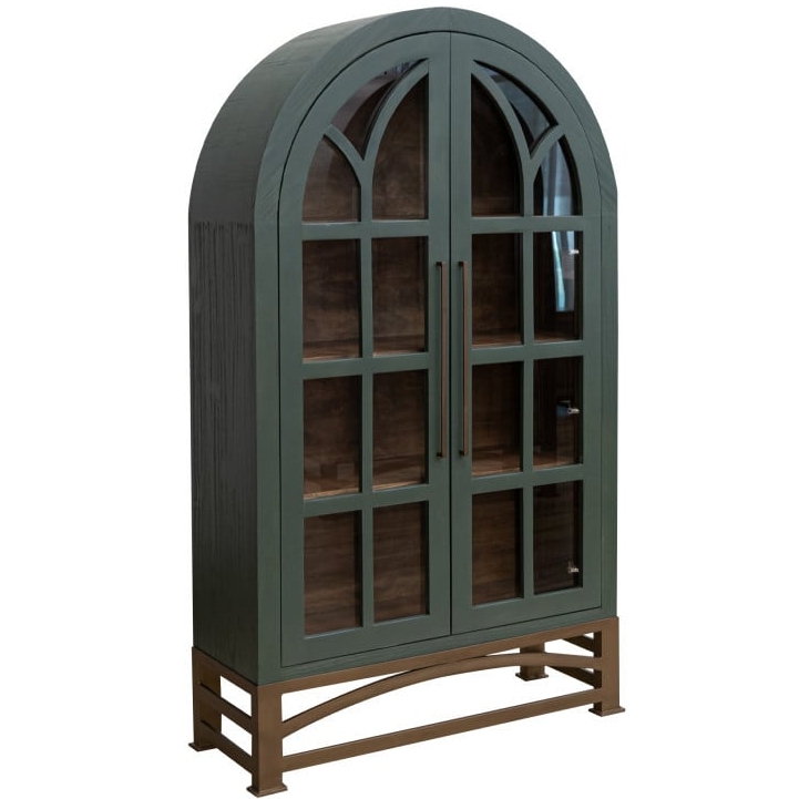 Curio Cabinet: Forest Green Arched Cathedral Pane