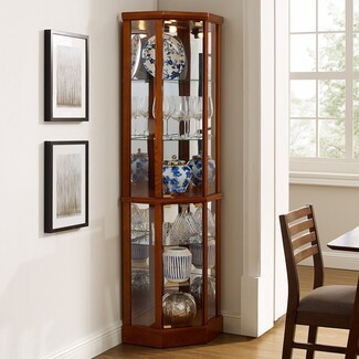 Curio Cabinet with Corner Fit and Mirrored Back Panel