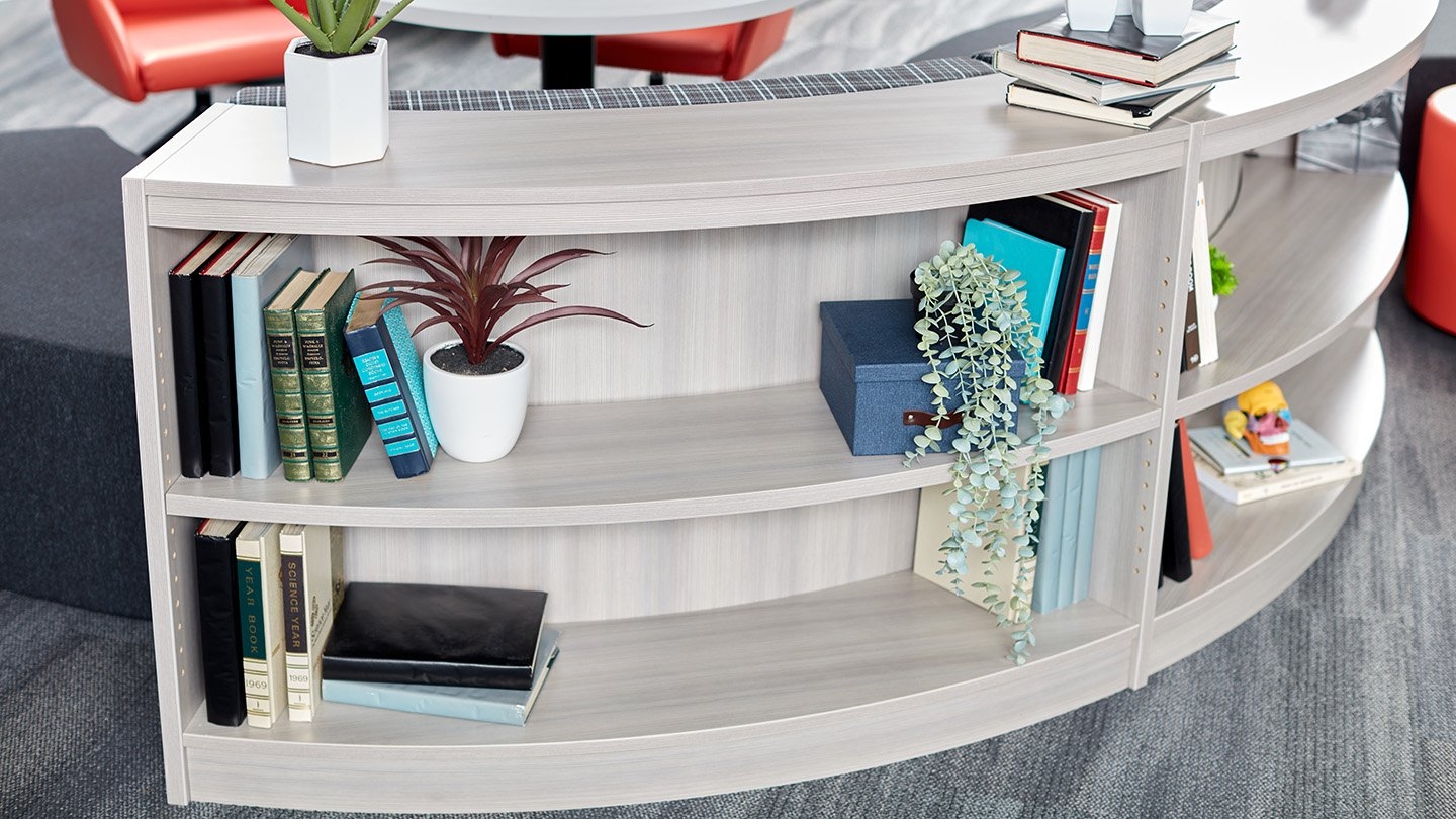 Curved Bookcase Light Ash Finish Modular Office Storage