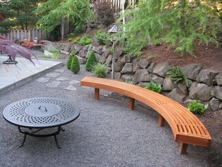 Curved Garden Bench Radial Outdoor Layout with Slatted Wood Seat