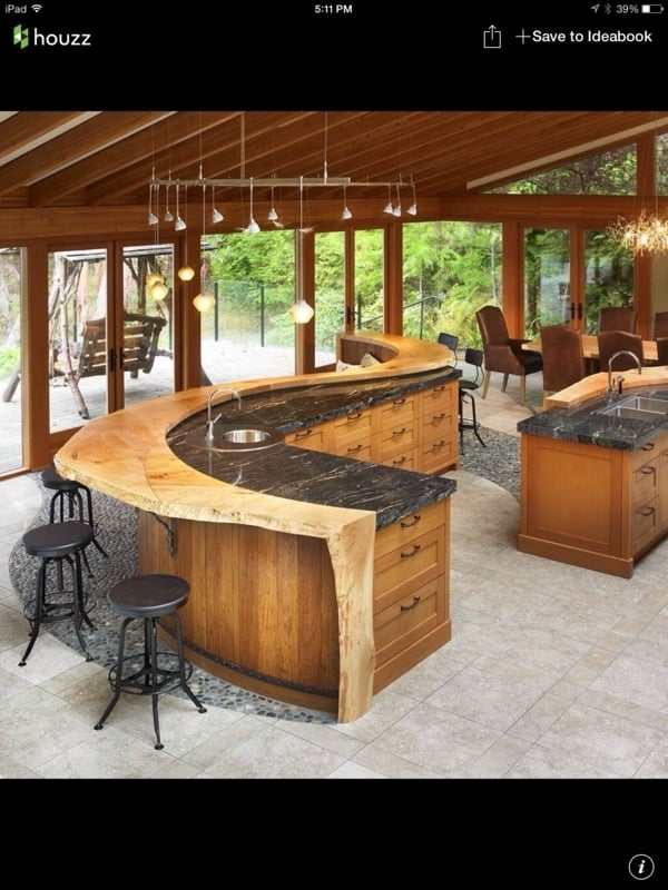 Curved Kitchen Island: Live Edge S-Curve Stone Design