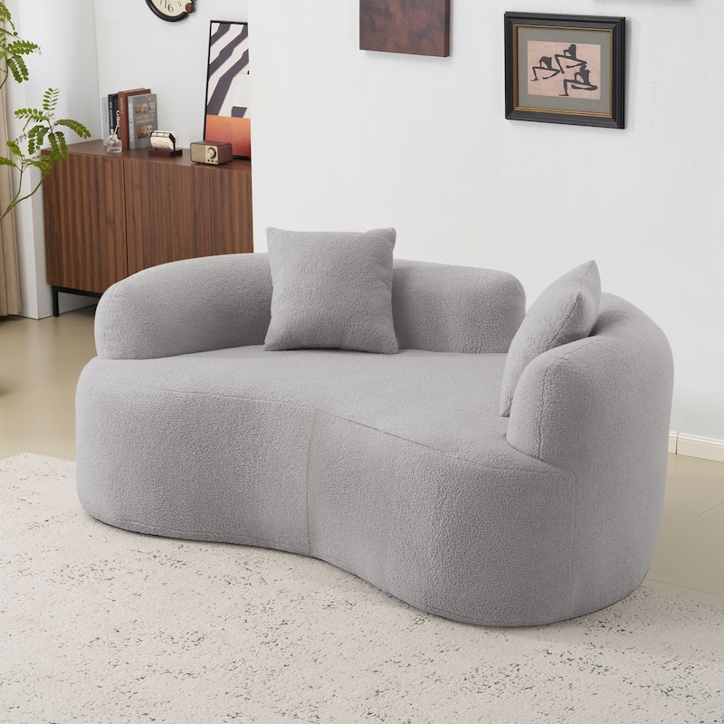 Curved Loveseat featuring Heart Shaped Backrest in Grey Boucle