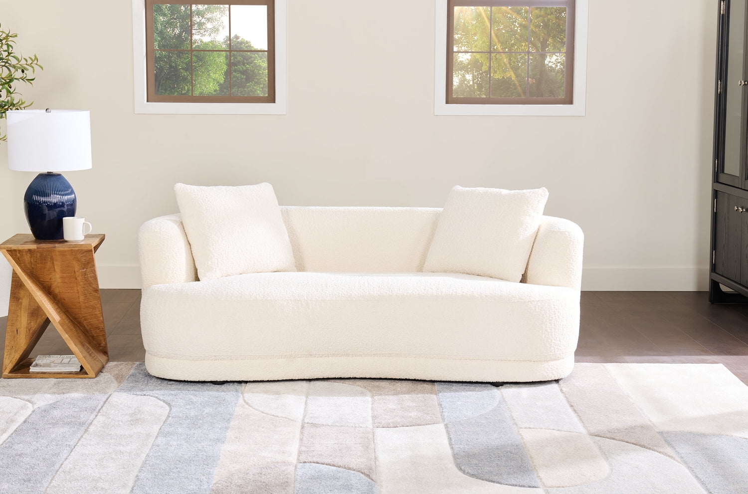 Curved Loveseat in Wooly Almond with Low Profile Design