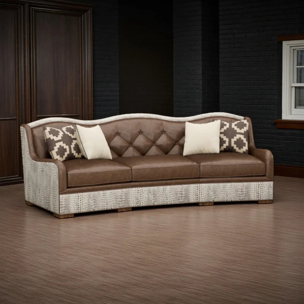 Curved Sofa Ivory Croc Embossed Camelback Silhouette