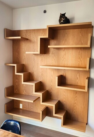 Custom Cat Bookshelf with Architectural Feline Staircase