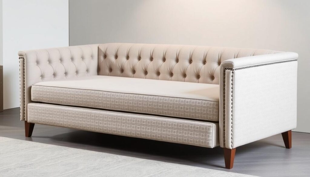 Daybed featuring Geometric Pattern Seat and Nailheads