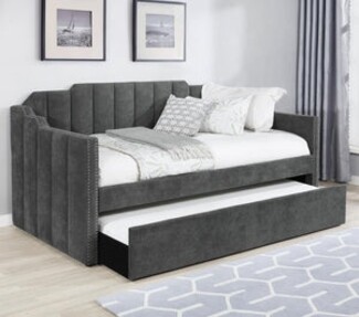 Daybed in Cool Grey Fabric with Sleek Channel Tufting