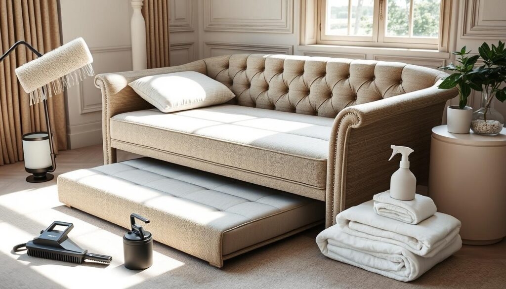 Daybed with Diamond Tufting and Rolled Traditional Arms