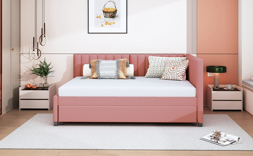 Daybed with L-Shaped Frame and Dusty Rose Upholstery