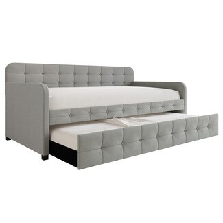 Daybed with Light Gray Fabric and Grid Tufted Back