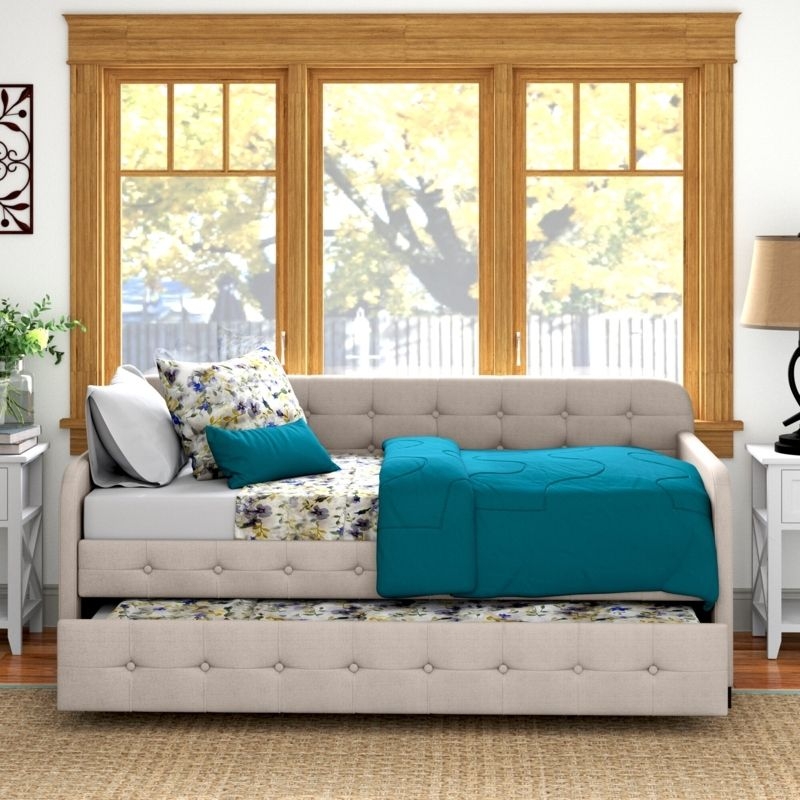 Daybed with Natural Fiber Upholstery and Curved Arms