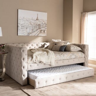Daybed with Oatmeal Fabric and Deep Button Tufting