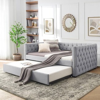 Daybed with Roll Out Trundle and Silver Nailhead Trim
