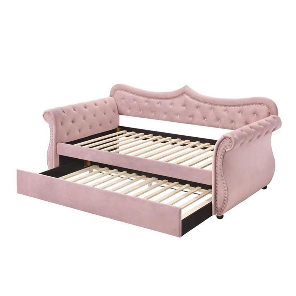 Daybed with Scalloped Back and Dusty Pink Upholstery