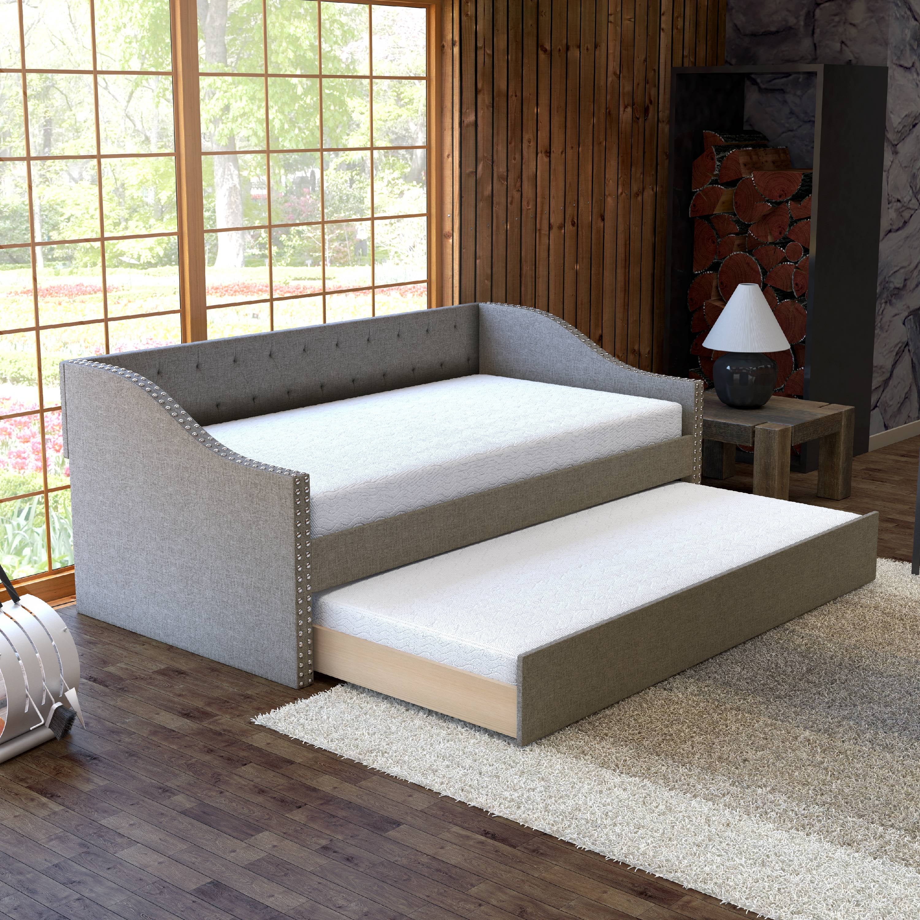 Daybed with Slate Gray Fabric and Tufted Backrest