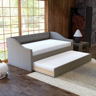 Daybed with Slate Gray Fabric and Tufted Backrest