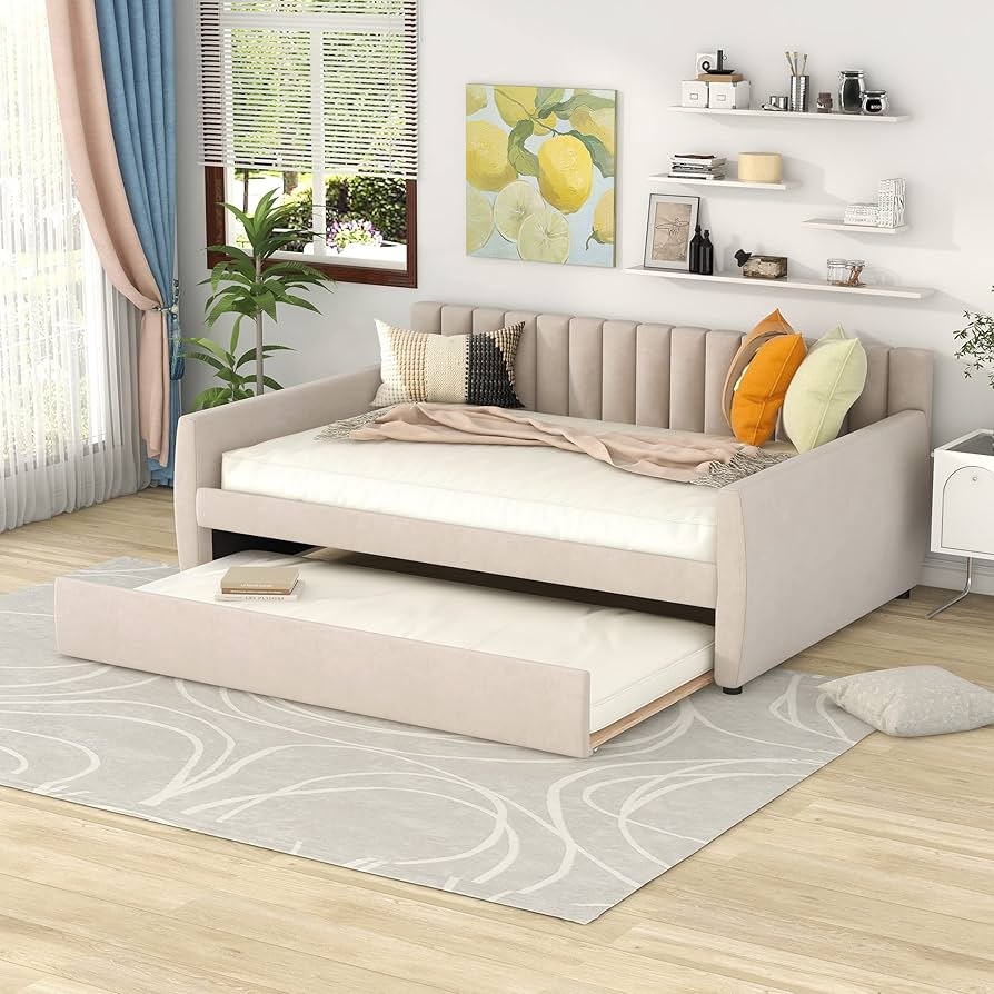 Daybed with Velvet Like Texture and Channel Tufting