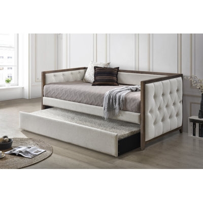 Daybed with Walnut Brown Frame and Button Tufted Sides