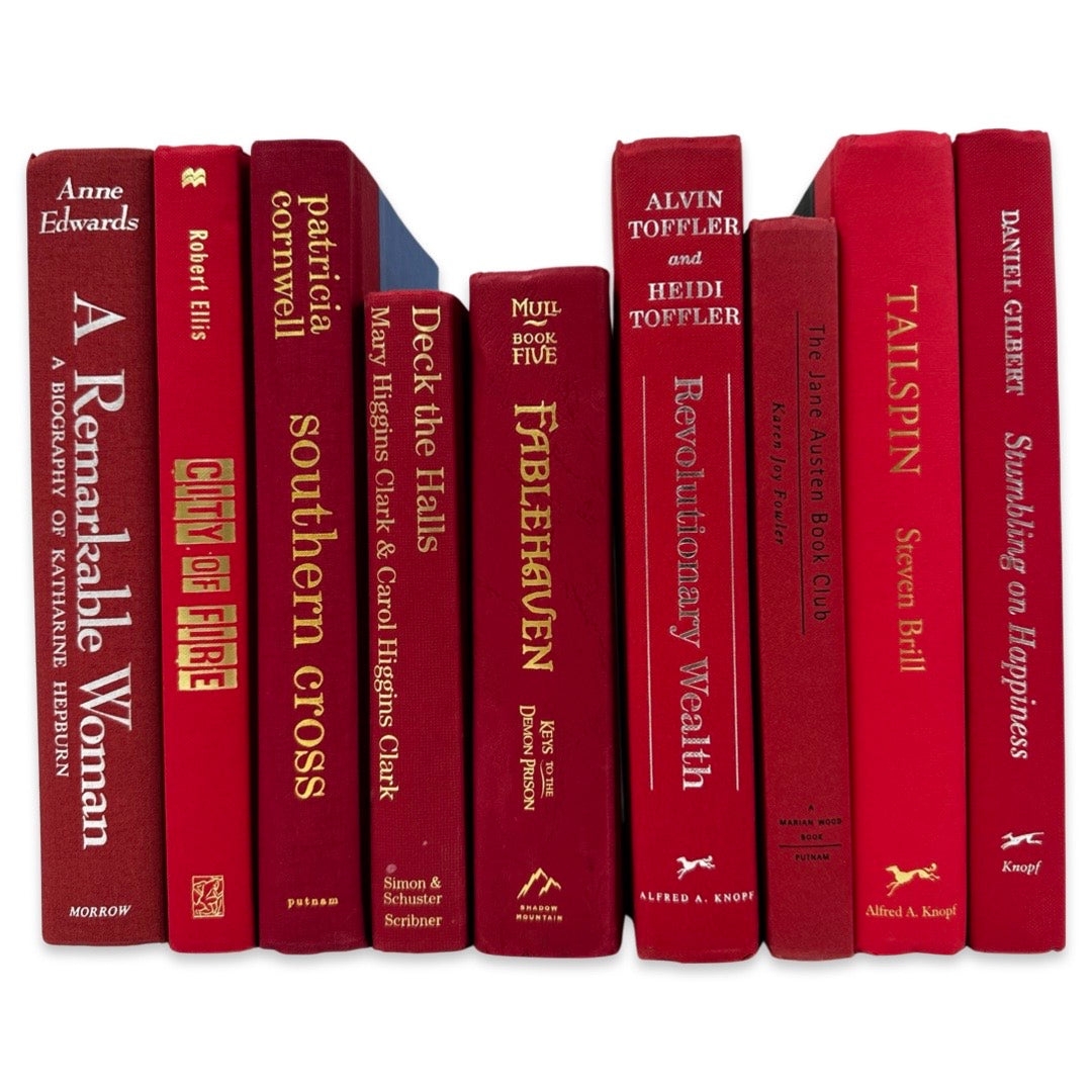Decorative Books in Monochromatic Red Palette and Gold Embossing