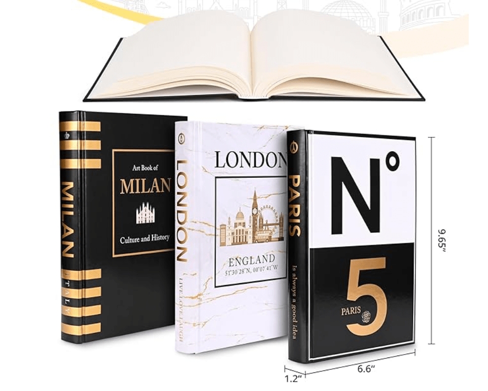 Decorative Books with City Names and Gold Foil Accents for Travel