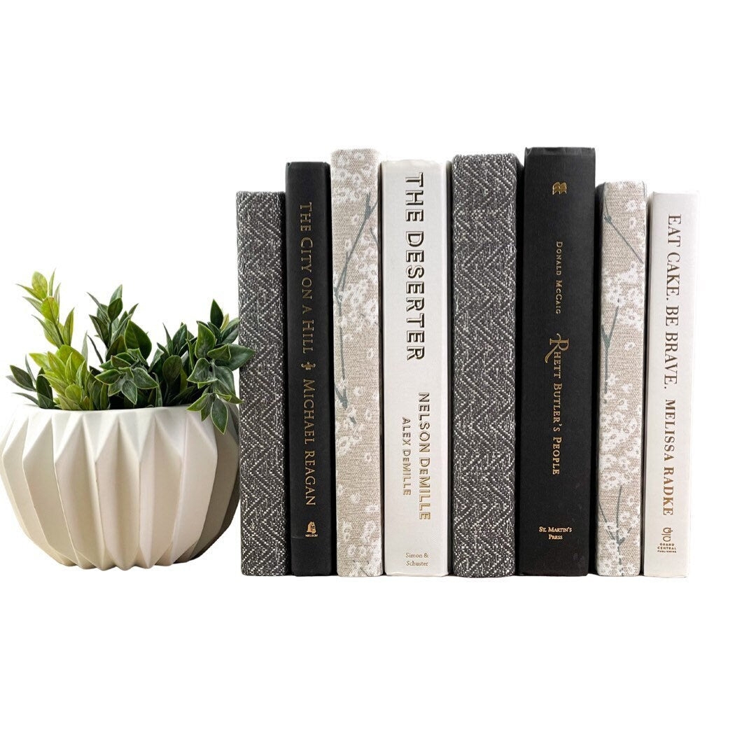 Decorative Books with Fabric Bound Spines and Gold Lettering