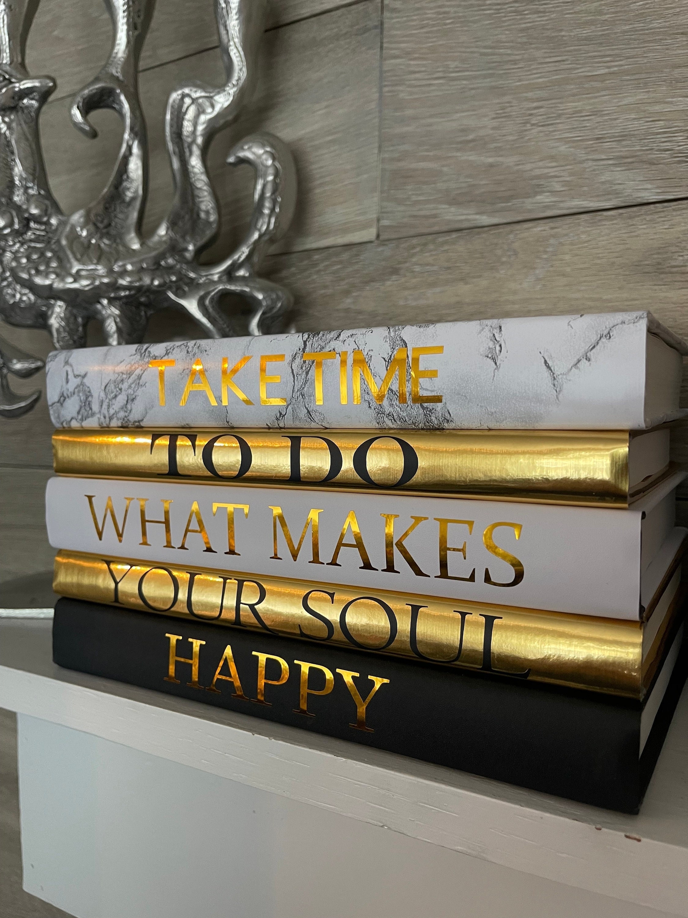 Decorative Books with Gold Foil Spines and Marble Pattern Print